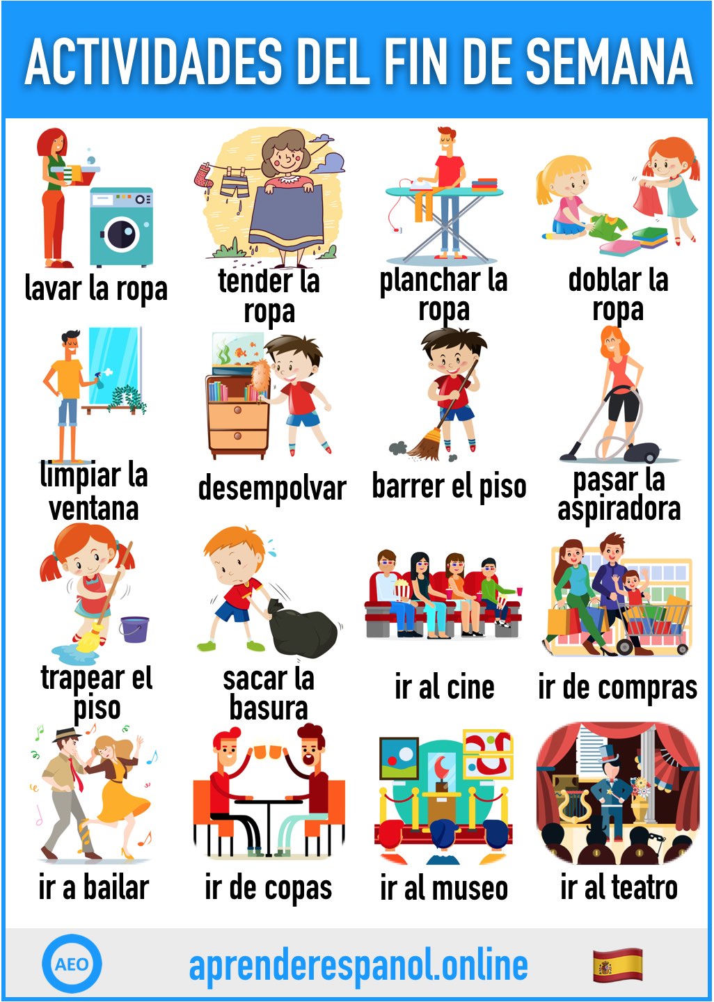 actividades del fin de semana en español - aprender español online - vocabulario de las actividades del fin de semana en español