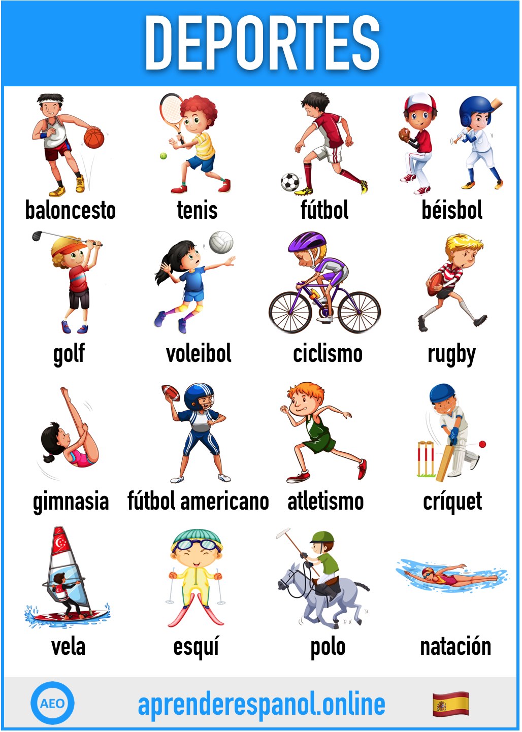 deportes en español - aprender español online - vocabulario de los deportes en español