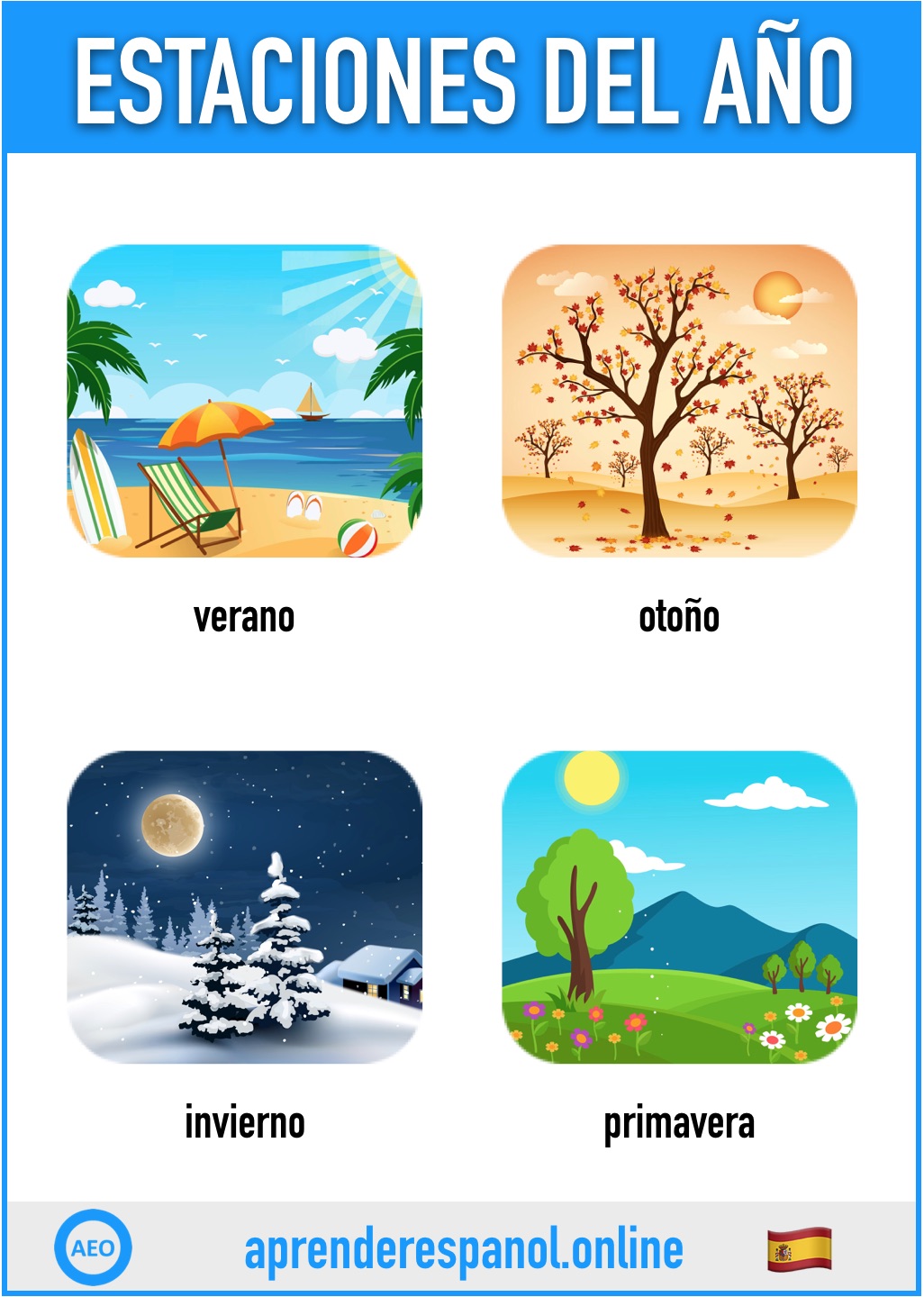 estaciones en español - aprender español online - vocabulario de las estaciones en español