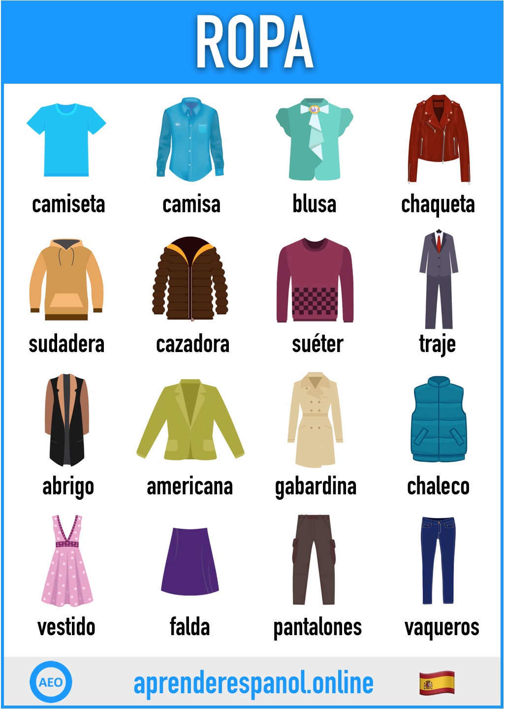 ropa en español - aprender español online - vocabulario de la ropa en español